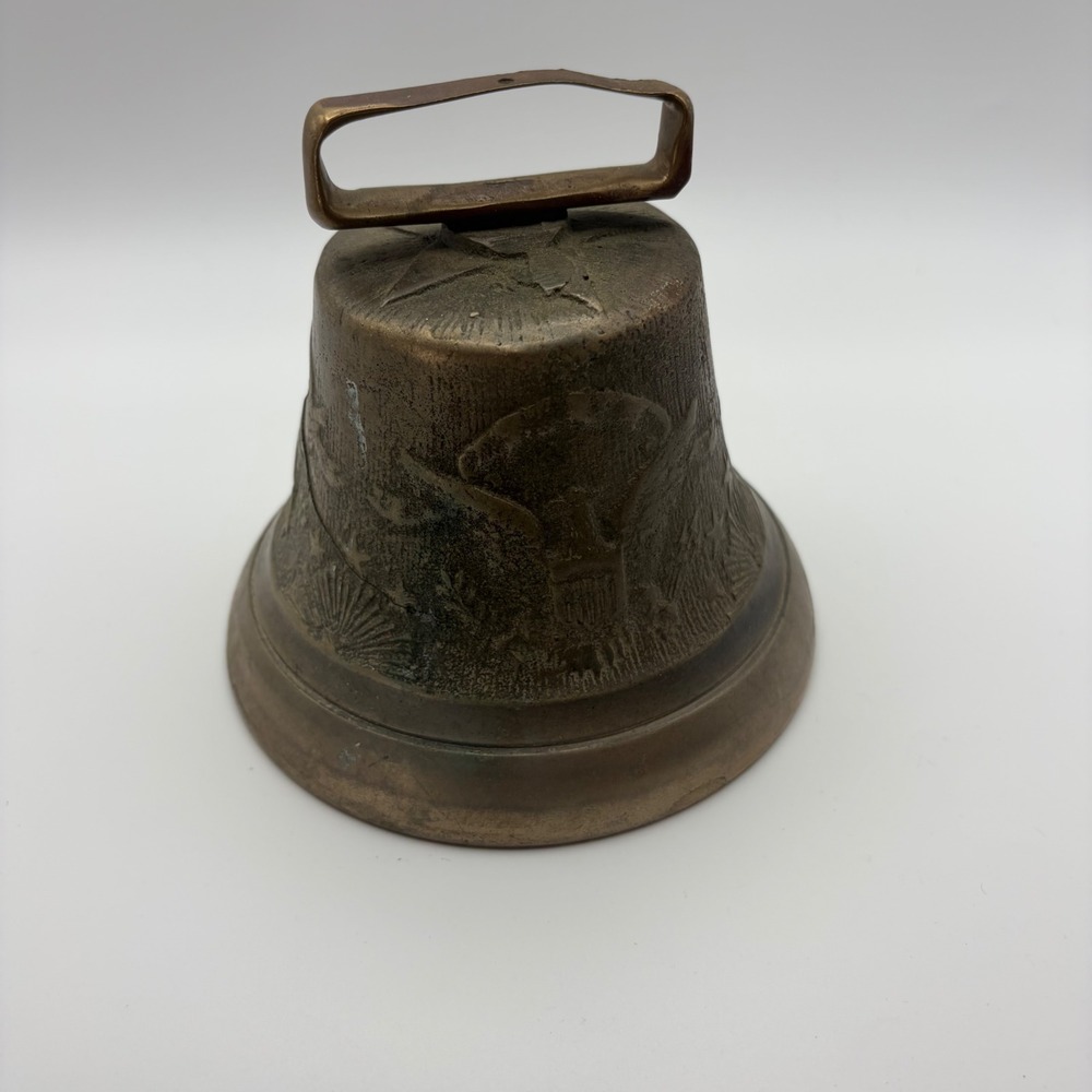 Antique US Army Camel Corps Brass Pack Bell Embossed Eagle Star 4 inch
